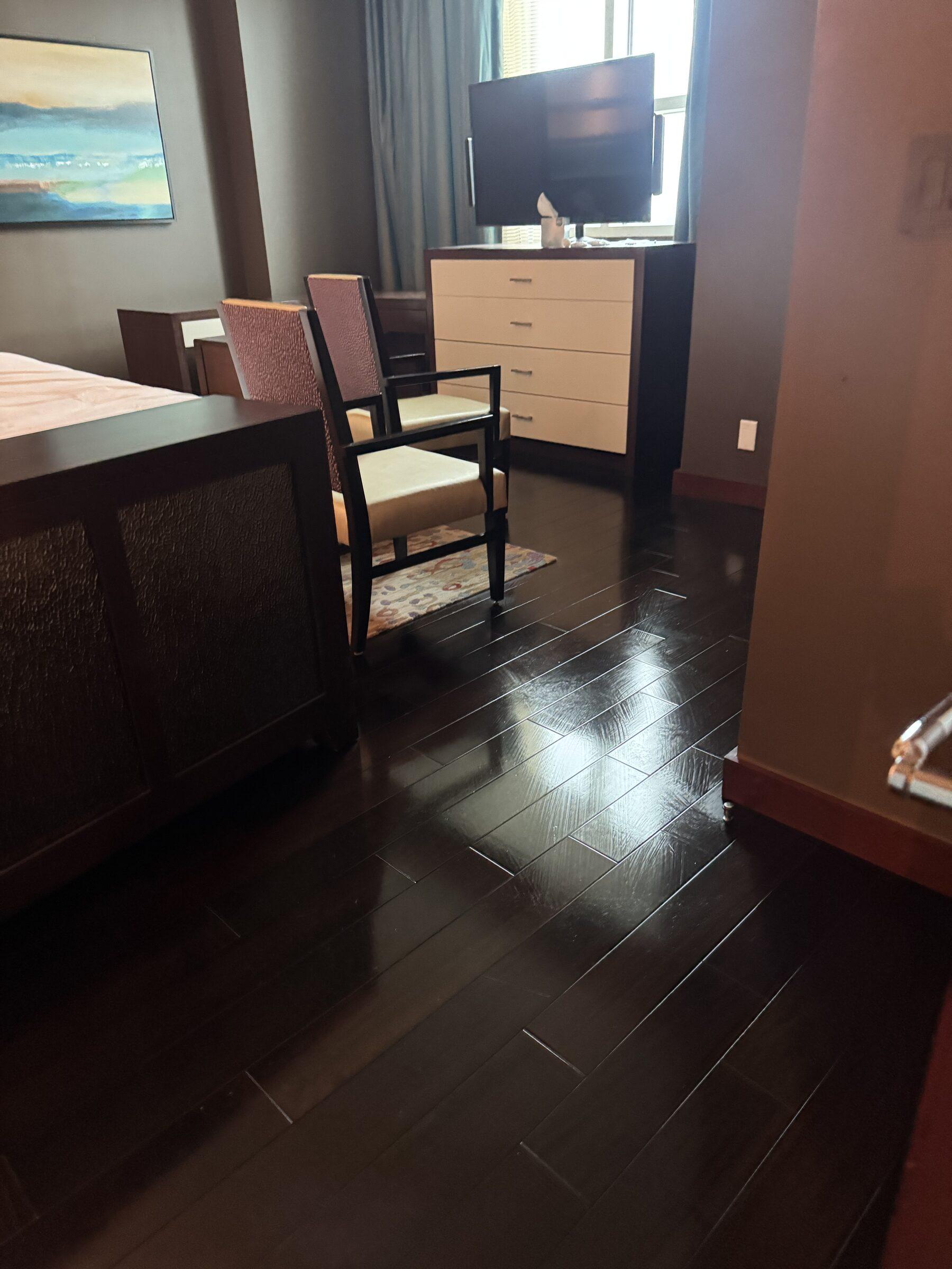Suite living room and breakfast bar, guest-ready after turnover